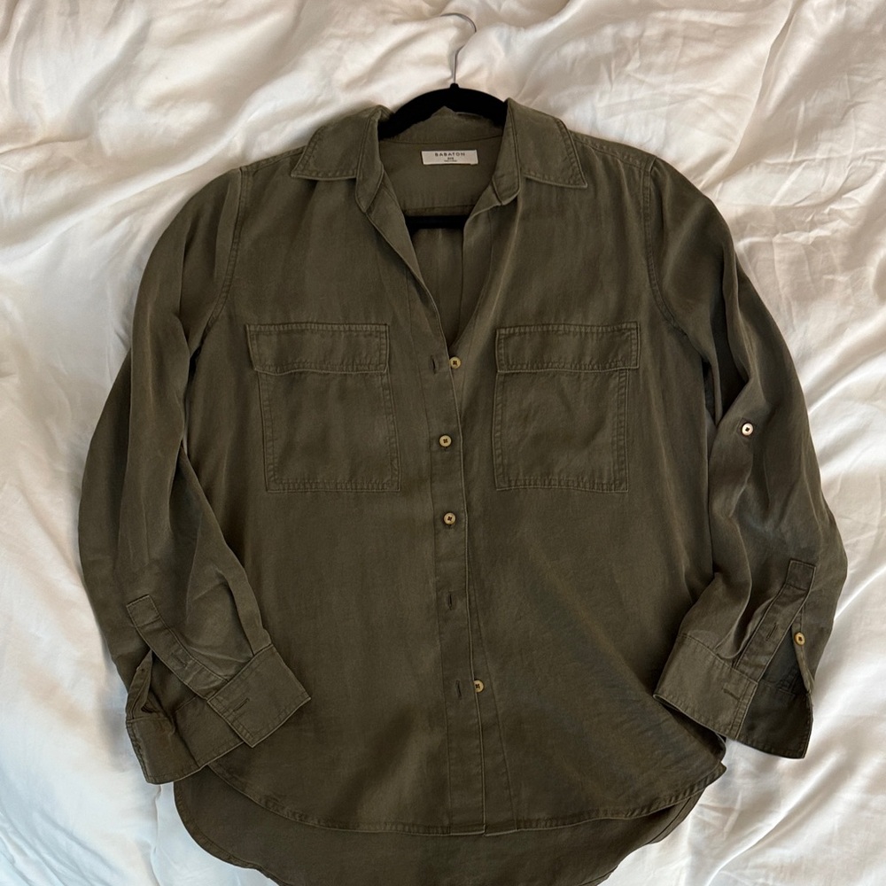 Babaton Aritzia Olive Green Button-Up Shirt